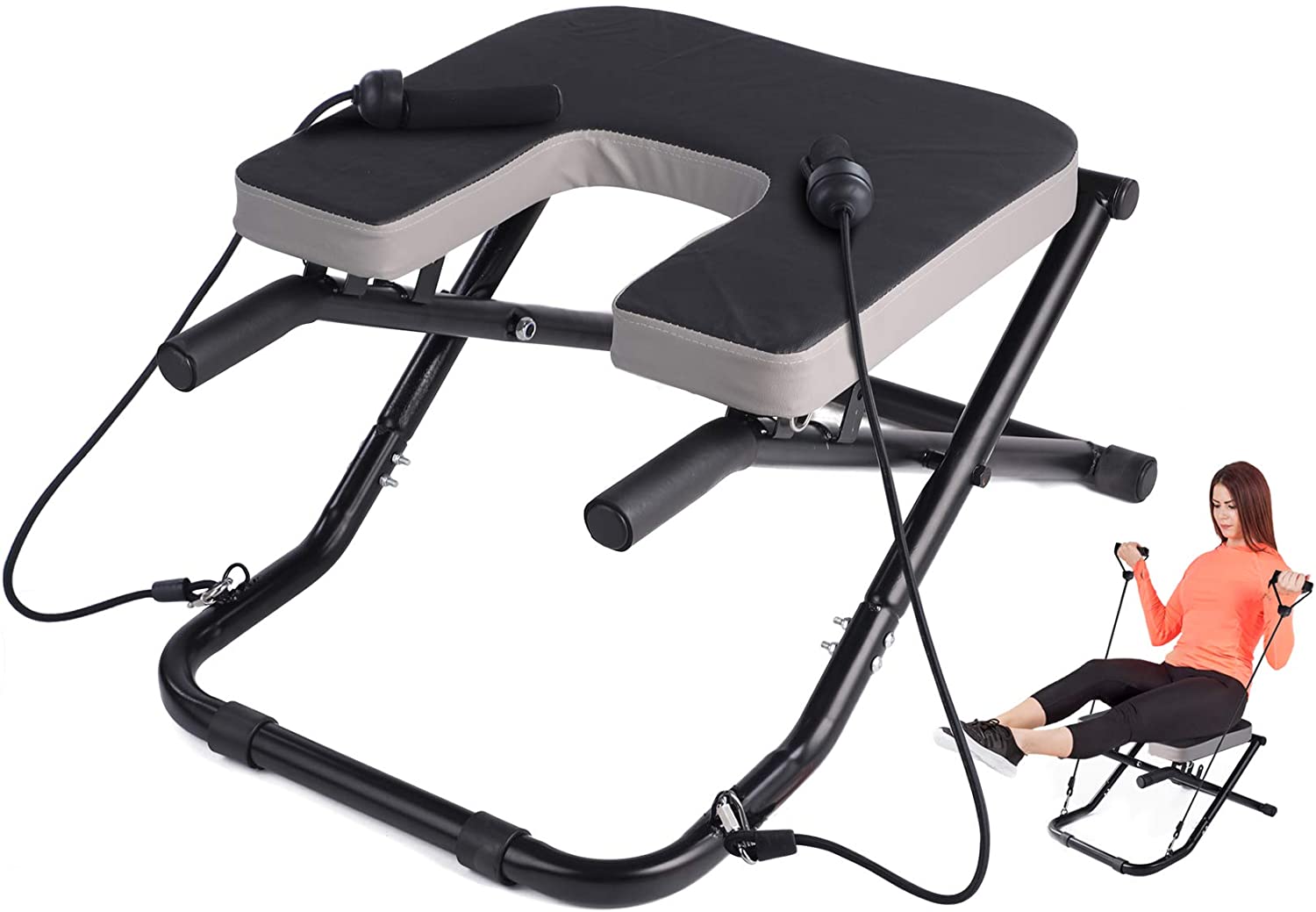 Yoga Fitness Resistance Band - 調整可能な折りたたみ式フィットネスヨガチェア。レジスタンスバンド付き、逆立ち用スツール、ヨガ用ヘッドスタンドベンチ、ワークアウト用具。