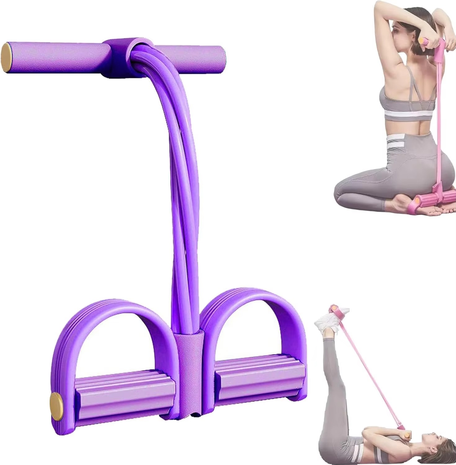 4本のチューブが付いた伸縮性ヨガペダルプルバンド。腹筋、ウエ - Yoga Fitness Resistance Band のレビューと価格
